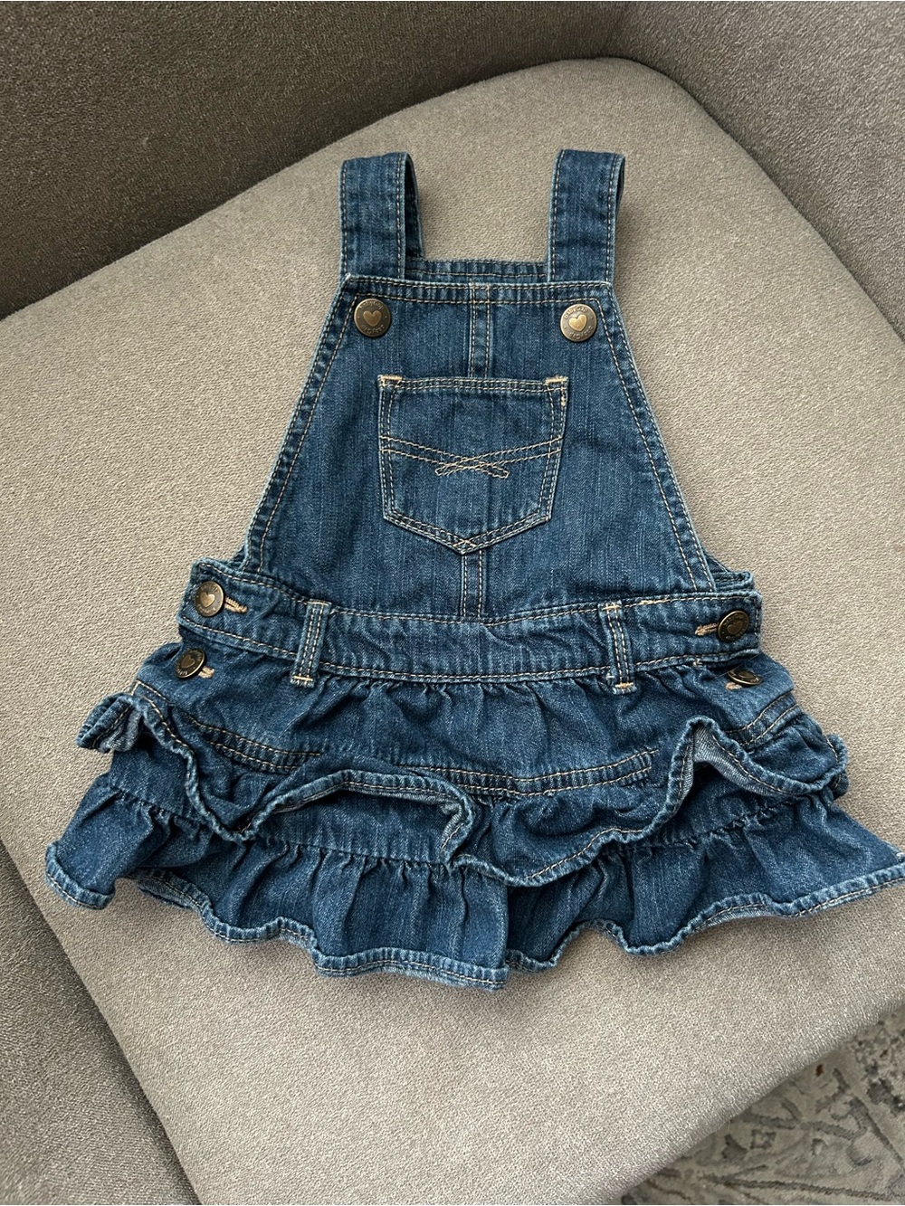 GAP Denim Ruffle Overall Dress - Blue